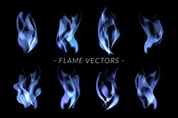 Blue blazing flame elements vector collection