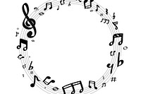 Black music notes round badge on white background vector