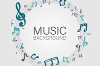 Blue music notes round badge on white background vector
