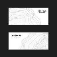 Black and white abstract map contour lines banners set