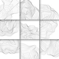 Black and white abstract map contour lines set