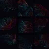 Blue and red abstract map contour lines background set