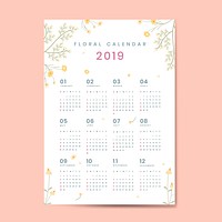 Floral calendar 2019 vector set