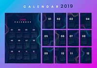 Blue contour patterned calendar 2019 vector