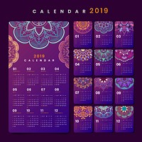 Mandala calendar 2019 vector posters set