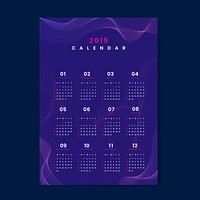 Purple contour patterned calendar 2019 vector