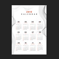 White contour patterned calendar 2019 vector