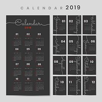 Black calendar 2019 poster vector