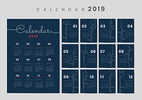 Blue calendar 2019 poster vector
