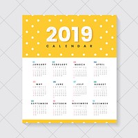 Yellow and white polka dots calendar 2019 vector