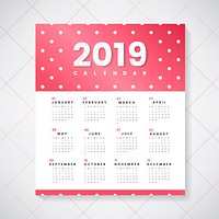 Red and white polka dots calendar 2019 vector