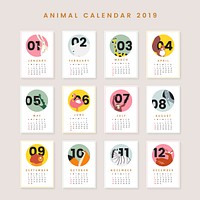 Cute animal calendar 2019 vector