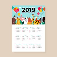 Cute animal calendar 2019 vector