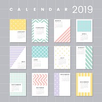 Pastel patterned calendar 2019 vector set