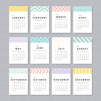Pastel patterned calendar 2019 vector set