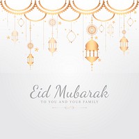 Eid Mubarak card with lanterns pattern background