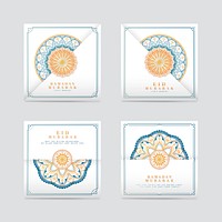 White and blue Eid Mubarak postcards vector set