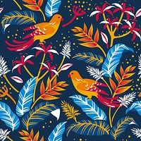Colorful birds in nature seamless patterned background vector