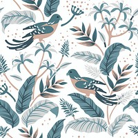 Pastel birds in nature seamless patterned background vector