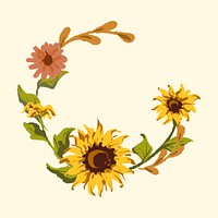 Round sunflower wreath frame vector