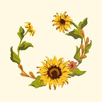 Round sunflower wreath frame vector