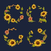 Sunflower frame badge vector set