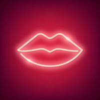 Neon light kiss sign on red background