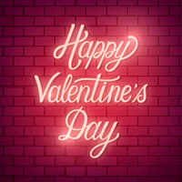 Neon light Happy Valentine&#39;s Day on brick wall