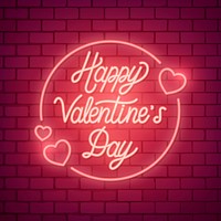 Neon light Happy Valentine&#39;s Day on brick wall