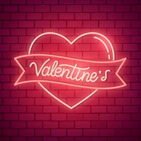 Neon Valentine&#39;s day design on brick wall
