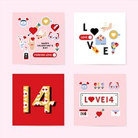 14th of February Valentine&#39;s day card set vector