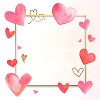 Heart patterned border frame psd in watercolor 