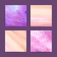 Purple and pink abstract brush stroke textured background vector set