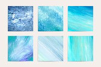 Teal acrylic brush stroke textured background vectors set