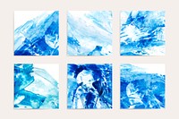 Blue and white abstract acrylic brush stroke textured background vectors set