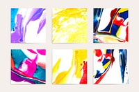 Colorful acrylic brush stroke textured background vector set