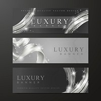 Silver wave abstract banner set vector