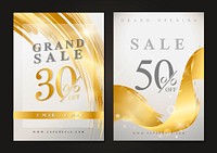 50% off sale posters with wave abstract vectors