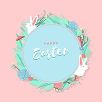 Easter eggs hunt festival round blue frame vector