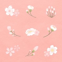 White sakura sticker psd flower element set