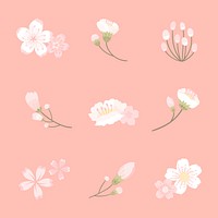 Pink cherry blossom elements collection vector