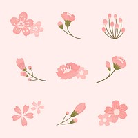 Pink cherry blossom elements collection vector