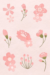 Pink sakura sticker psd flower element set