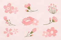 Pink cherry blossom sticker psd flower element set