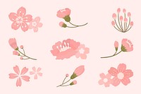 Pink sakura sticker vector flower element set