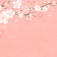 Spring background with pink sakura cherry blossom border