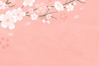 Spring background with pink sakura cherry blossom border