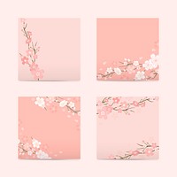 Pink square cherry blossom paper vector