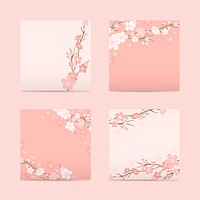 Pink square cherry blossom paper vector