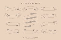 Vintage hand drawn ribbon banner collection vectors